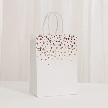 6/8/12/16/24pcs/Set 21*15*8CM Hot Stamping White Heart Pattern Gift Bags With Handles, Kraft Paper Gift Bags In Bulk, Suitable For Birthday, Wedding, Party, Party Supplies And Gift Decorations