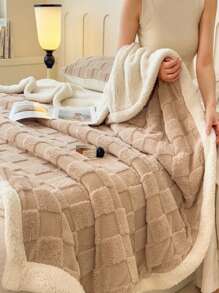 1 纯色块提花波西米亚夏尔巴羊毛毯，超柔软舒适，适合万圣节、圣诞节、秋冬季使用，适用于床、沙发、客厅、办公室、午睡时间，厚实温暖的羊毛毯