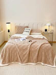 1 纯色块提花波西米亚夏尔巴羊毛毯，超柔软舒适，适合万圣节、圣诞节、秋冬季使用，适用于床、沙发、客厅、办公室、午睡时间，厚实温暖的羊毛毯