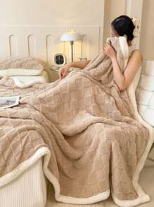 1 纯色块提花波西米亚夏尔巴羊毛毯，超柔软舒适，适合万圣节、圣诞节、秋冬季使用，适用于床、沙发、客厅、办公室、午睡时间，厚实温暖的羊毛毯