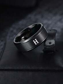 1pc Fashionable Stainless Steel Letter Detail Ring For Men For Daily Decoration - Black - View 9
