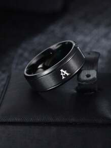 1pc Fashionable Stainless Steel Letter Detail Ring For Men For Daily Decoration - Black - View 2