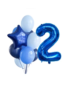 8 件/套 32 英寸（约 80 厘米）深蓝色数字 0-9 气球、18 英寸深蓝色五角星铝箔气球、10 英寸蓝色乳胶气球、生日、周年纪念、洗礼、海洋主题派对装饰 - 深藍色 - 查看 16
