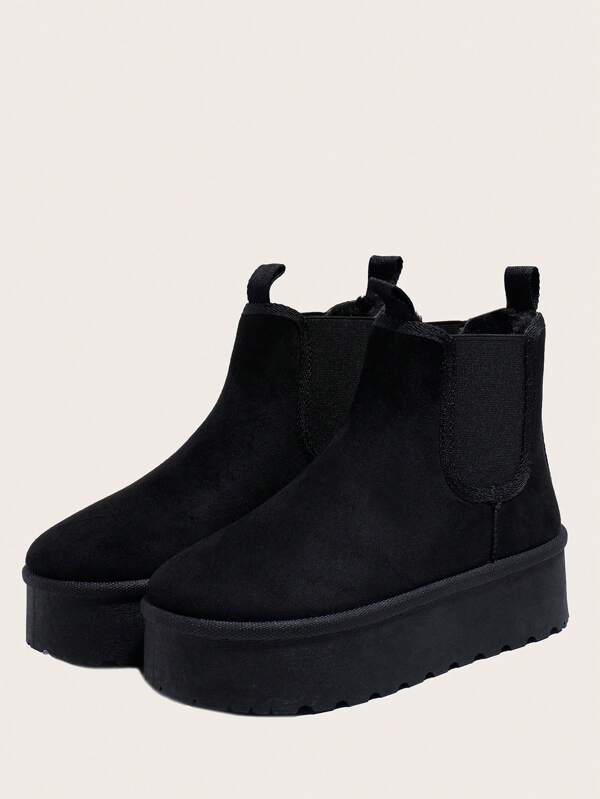 Women's Fashion Casual Sports Style Slip-On Platform Thick Sole Fluffy Lined Short Snow Boots