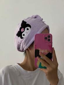 Sanrio 1pc/4pcs Four Color Cute Kuromi Dry Hair Cap, Anime KT Cat Coral Velvet Water Absorbing Headscarf, Home Cartoon Melody Quick Drying Bath Cap Home Bathroom Decor Summer Back To School Hair Bonnet