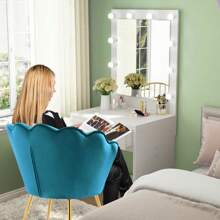 Petal Chair 2 Piece Set, Upholstered Velvet Accent Chair With Cushion And Metal Legs, Vintage Casual Tufted Flower Chair For Living Room Bedroom Reading Area - 藍色 - 查看 6