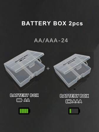 AA/AAA 2pcs Battery Storage Box Transparent Battery Storage Box Can Hold 24 AA Batteries Or 24 AAA Batteries Battery Storage Box With And Without Electricity