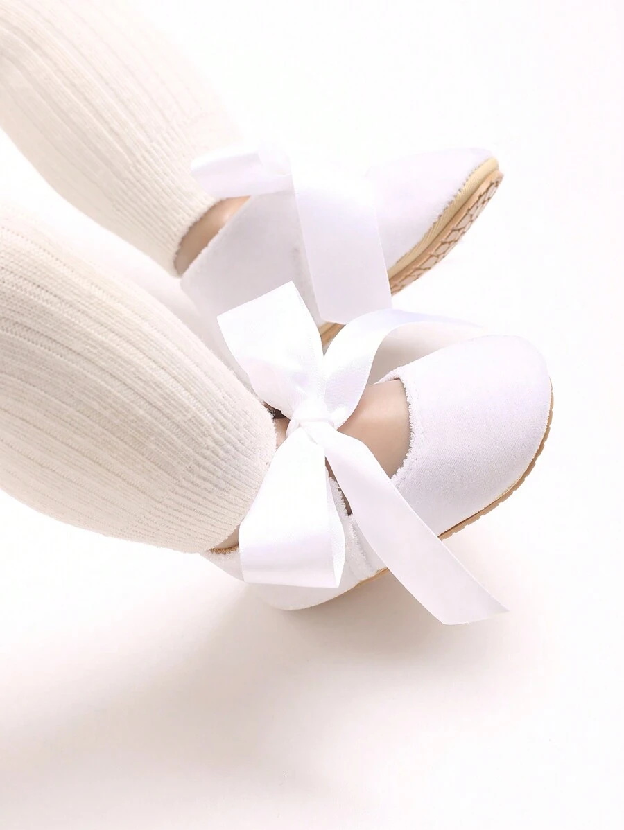 Pure White Christening Ribbon Infant Princess Non-Slip Soft Bottom Toddler Shoes - White - View 1