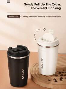 1 pieza/380ML/510ML Taza de café reutilizable de acero inoxidable, taza de viaje portátil, botella de agua aislada a prueba de fugas, apta para la oficina y el automóvil