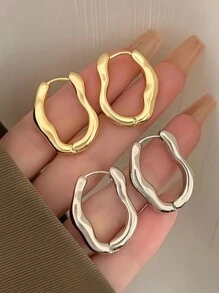1 Cặp Hoa tai hình chữ U hình học bất đối xứng dành cho nữ, Hoa tai vòng vuông tối giản, Quà tặng trang sức hợp kim nhẹ nhàng, tinh tế, không gây dị ứng, Thích hợp để trang trí và làm phụ kiện hàng ngày - Nhiều màu - Xem 12