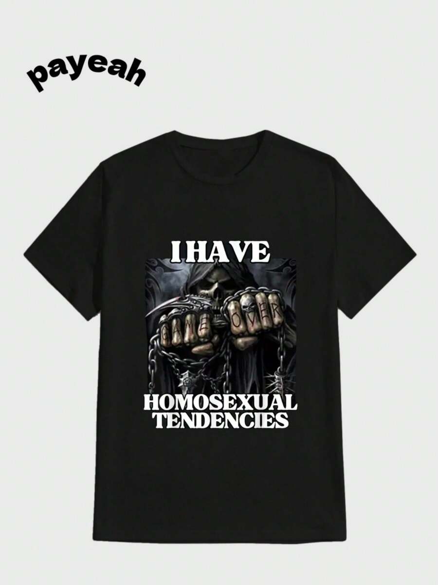 Payeah Halloween Wh I Have Tendencies Funny Edgy Hard Skeleton Meme Casual Digital Print  Pure Heavy Cotton T Shirt - 黑色 - 查看 1