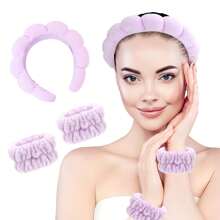 10 pièces/set Kit spa facial comprenant 1 pièce bandeau nuage + 2 bracelets + 1 pièce pince à cheveux florale + 6 chouchous simples assortis