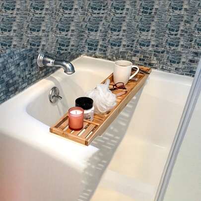 Bamboo Bathtub Tray, Non-Expandable Bathroom Accessory, Ideal For Housewarming, Anniversary, Wedding, Birthday Gifts, Home Kitchen, Bathroom Storage Rack