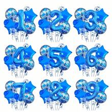 Bộ 12 phụ kiện trang trí sinh nhật vui vẻ, bóng bay lá kim loại số 32 inch, bóng bay màu xanh đậm, bóng bay cao su màu xanh lam, dùng để trang trí tiệc sinh nhật, trang trí tiệc đại dương - Màu xanh lam - Xem 2