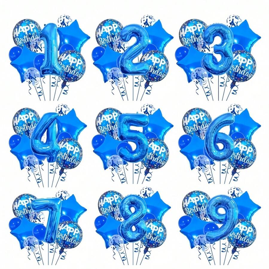 Bộ 12 phụ kiện trang trí sinh nhật vui vẻ, bóng bay lá kim loại số 32 inch, bóng bay màu xanh đậm, bóng bay cao su màu xanh lam, dùng để trang trí tiệc sinh nhật, trang trí tiệc đại dương