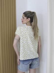 Women's Round Neck Blouse With Floral Princess Sleeves - Maxma 2001 - 米色 - 查看 3