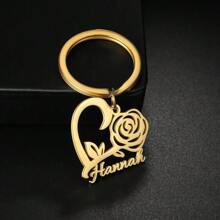 Porte-clés personnalisé avec cœur creux en rose en acier inoxydable. Porte-clés mode, bijou, cadeau pour petite amie, pendentif de sac