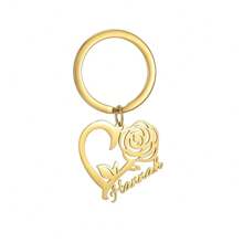 Porte-clés personnalisé avec cœur creux en rose en acier inoxydable. Porte-clés mode, bijou, cadeau pour petite amie, pendentif de sac