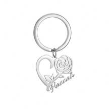 Porte-clés personnalisé avec cœur creux en rose en acier inoxydable. Porte-clés mode, bijou, cadeau pour petite amie, pendentif de sac
