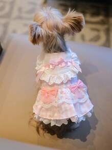 Vestido artesanal para animais de estimação, com laço e mangas bufantes, para cães de pequeno e médio porte (1 peça).