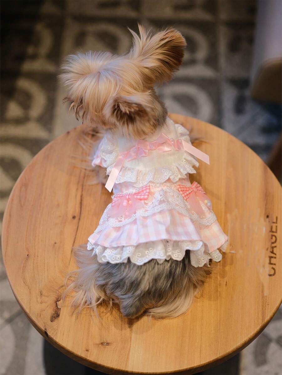Vestido artesanal para animais de estimação, com laço e mangas bufantes, para cães de pequeno e médio porte (1 peça).