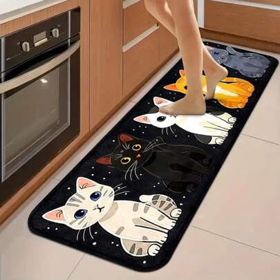 1 Pc Available: Durable And Comfortable Cute Kitten Pattern Non-Slip Kitchen Mats For Home, Office, And Bathroom Various Sizes Available:(19.69*31.49in&15.75*47.24in)