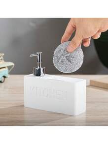 Bouteille distributrice de savon liquide pour cuisine, bouteille de recharge de savon moussant pour les mains en résine blanche avec support d'éponge