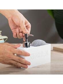 Bouteille distributrice de savon liquide pour cuisine, bouteille de recharge de savon moussant pour les mains en résine blanche avec support d'éponge