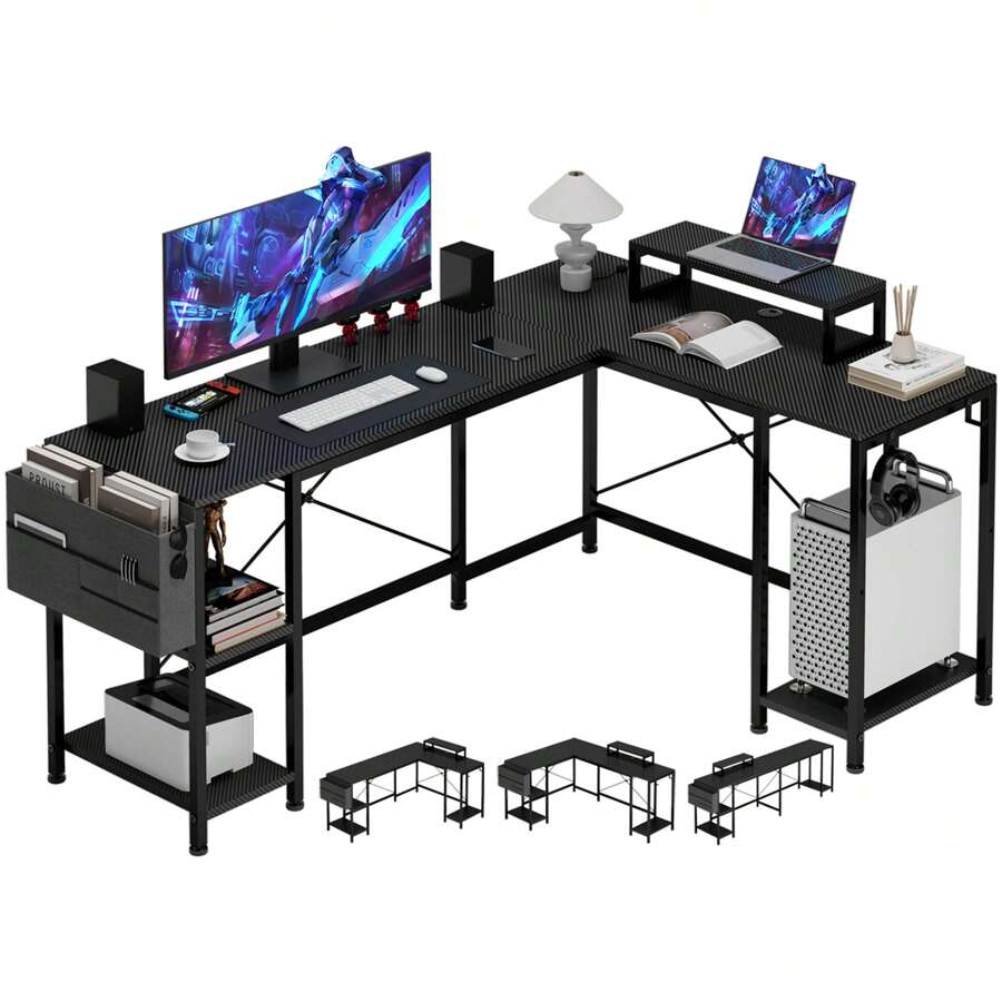 GIKPAL L Shaped Desk, 80.2 Inch Reversible Computer Desk With Monitor ...