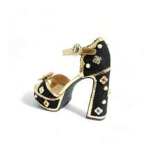 Women's Ankle Strap Heeled Sandals, Diamond Platform Fashion Dress Pump Heels - màu đen - Xem 9