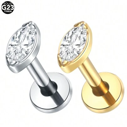 SWANJO 1pc Titanium Marquise CZ Stud Earrings Ear Tragus Helix Daith Piercing Body Jewelry