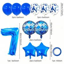 Bộ 12 phụ kiện trang trí sinh nhật vui vẻ, bóng bay lá kim loại số 32 inch, bóng bay màu xanh đậm, bóng bay cao su màu xanh lam, dùng để trang trí tiệc sinh nhật, trang trí tiệc đại dương - Màu xanh lam - Xem 14