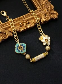 1 件传统工艺铜镀珐琅五叶草链条手链，新中式风格，轻盈奢华，四叶草吊坠，可调节，适合女性，日常佩戴，商务活动，盛会，送给闺蜜的礼物 - 鏈條手鍊 - 查看 24