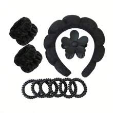 10 pièces/set Kit spa facial comprenant 1 pièce bandeau nuage + 2 bracelets + 1 pièce pince à cheveux florale + 6 chouchous simples assortis