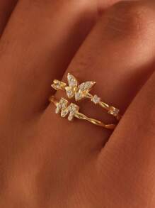 Tsnamer 1 件精致蝴蝶首字母戒指，适合女士 26 个字母 A-Z 个性化名字堆叠戒指珠宝生日圣诞礼物 - 戒指 - 查看 13