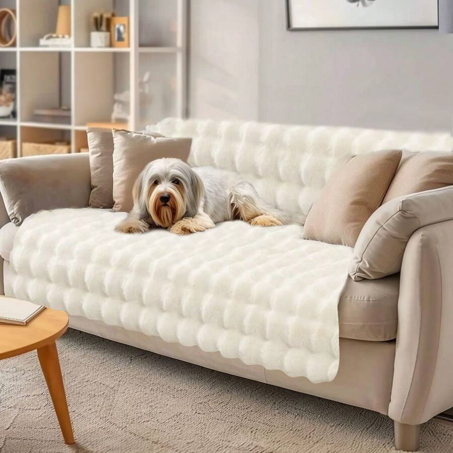 Thick Rabbit Plush Sofa Cover 1 2 3 Seater, New Universal Non-Slip Corner Sofa Cover L Shape Super Soft Faux Fur Sofa Slipcovers For Living Room - Beige - View 1