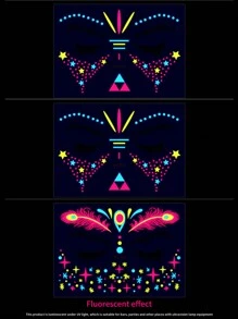 2/3/8pcs, Music Festival Fluorescent Face Tattoo Sticker Set,8 Sheets Temporary Tattoo Stickers, 10.5*15cm/Sheet Waterproof Masquerade Party Neon Glow Tattoo Sticker, Party Decor Supplies, Party Favors, Night Party Supplies, Glow In Dark Party Supplies For DIY Women Girls' Christmas Eve,For Music Festival