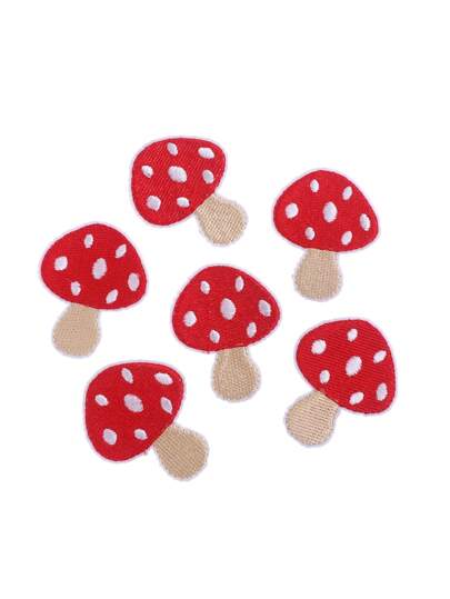 6pcs/Set Cartoon Red Mushroom Iron-On Patch, Personalized DIY Apparel Accessory Embroidery Sewing Decorative Iron-On Patch For Clothing, Shoes, Bags Summer, School