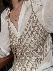 Rhinestone Mesh Tassel Chest Chain, Suitable To Wear With Blouse - Body Chain - View 8