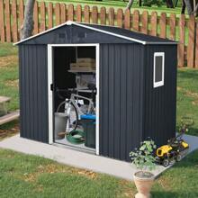 8ft X 4ft Outdoor Metal Storage Shed With Window And Metal Foundation For Backyard, Patio, Lawn (Black And White),CozyUp