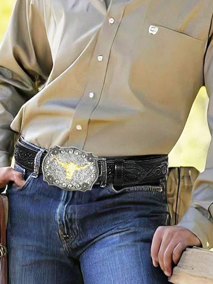 1 条复古手工定制雕刻西部牛仔皮带，复古朋克风格男士独特皮带，适合农历新年、情人节礼物和日常穿着，2024 年秋冬新品 - 彩色 - 查看 1