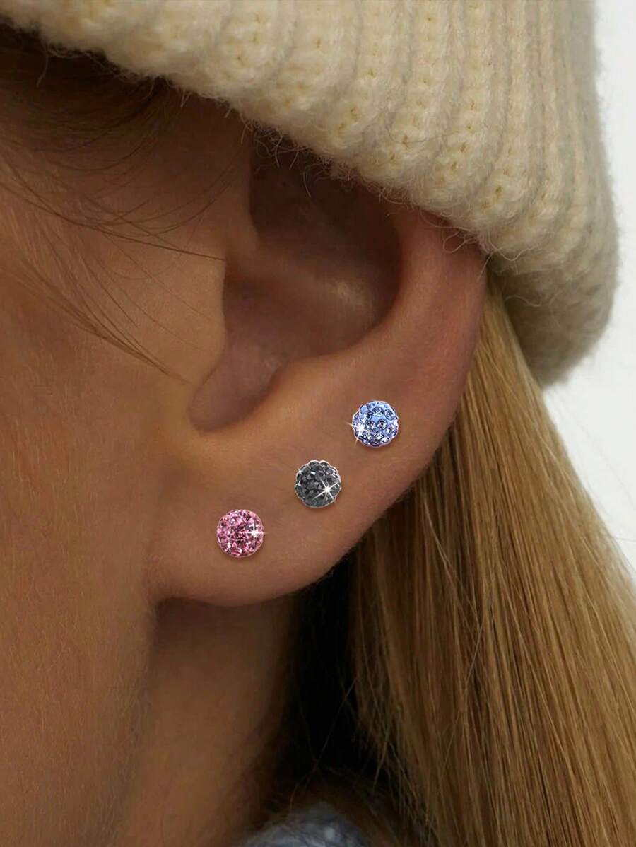 Red Colour Crystal Ferido Disco Ball Stud Earrings