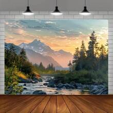 1 Stück Berg, natürliche Wildnis, Landschaftsszene, ländliche Kulisse, Fotohintergrund für Wohnzimmer und Schlafzimmer, Fotobox-Requisiten, Party-Banner, Party-Zubehör, Party-Dekoration, Geburtstags-Banner - Mehrfarbig - Übersicht 1