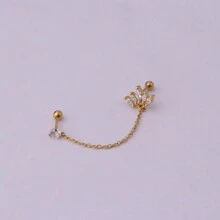 1件雙孔鏈條不鏽鋼16G耳釘，女款螺絲後扣小顆CZ耳軟骨耳輪穿刺飾品 - 金-白-1pc - 查看 12