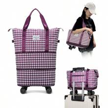 带轮子的可折叠旅行包，大容量衣物，千鸟格图案周末包，过夜包，行李包，便携罩，拉杆包，短途商务旅行包，牛津布孕妇旅行包，干湿分离口袋适合旅行，度假，返校，旅游，宿舍，大学生，高中生