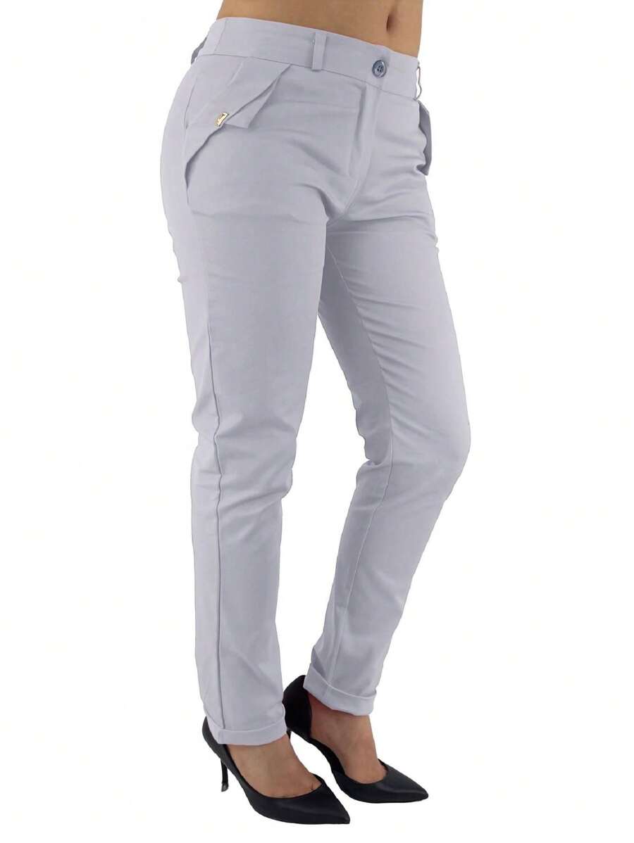 JOPHY & CO. Pantalón de mujer de algodón elástico con bolsillos (código 3020) - Gris - Ver 1
