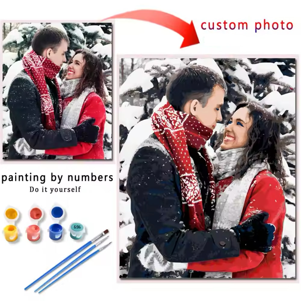 HuaCan HuaCan 1 pieza Kit de pintura personalizada por números para adultos, set de dibujos numerados personalizados, conjunto de acrílico sin marco con 24 colores, regalo del Día de San Valentín para él, ella, novio, novia, bodas, inauguración de la casa, comedor, sala de estar, dormitorio, oficina, sala de té, hogar