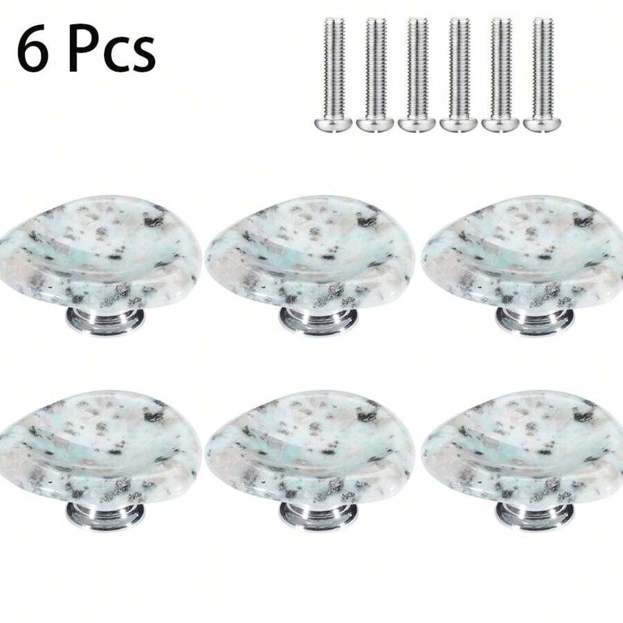 6 Pcs Lotus Stone Heart-Shaped Knobs Natural Lotus Stone Handles Energy Stone Aluminum Alloy Base Drawer Pulls