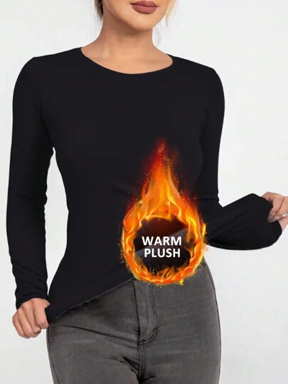 1pc Warm Thermal Lining Fitness Top, Women Yoga Gym Running Quick Dry Long Sleeve Tight Activewear