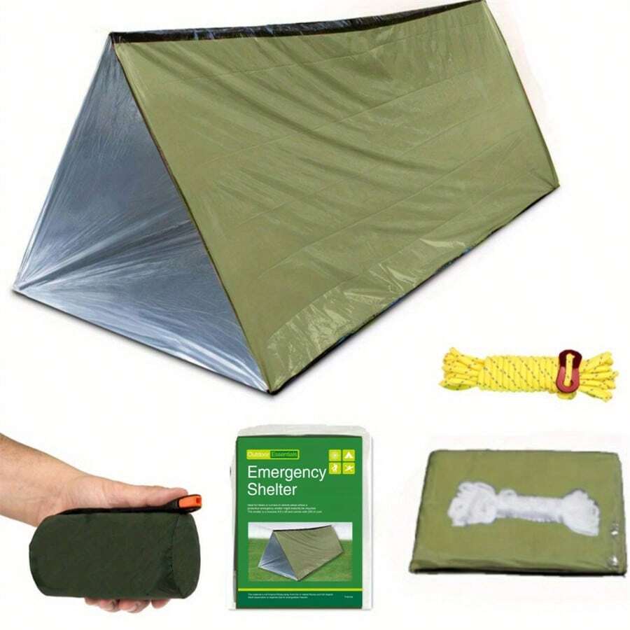 紧急求生帐篷 避难包用避难所 带门的风暴避难所求生帐篷 野营用龙卷风避难所 战术帐篷 可容纳 2 人 生存工具包 带口哨和伞绳